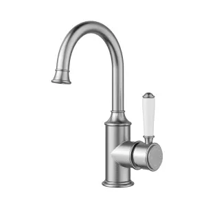 Ikon Clasico Gooseneck Basin Mixer Brushed Nickel - Ceramic Handle by Ikon, a Bathroom Taps & Mixers for sale on Style Sourcebook