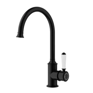 Ikon Clasico Gooseneck Sink Mixer Matte Black - Ceramic Handle by Ikon, a Kitchen Taps & Mixers for sale on Style Sourcebook