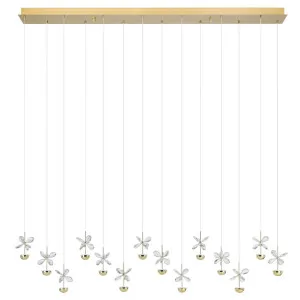 Eglo Pianopoli 3 Grande Linear LED Pendant with Sculptural Floral Glass Detailing Brass by Eglo, a Pendant Lighting for sale on Style Sourcebook