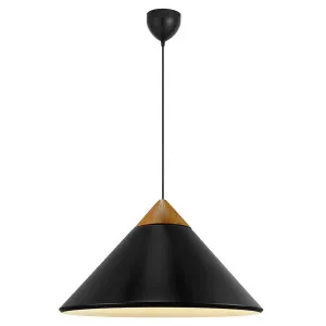 Nordlux Kinto Tapered Pendant with Metal Shade and Wood Accent Black by Nordlux, a Pendant Lighting for sale on Style Sourcebook
