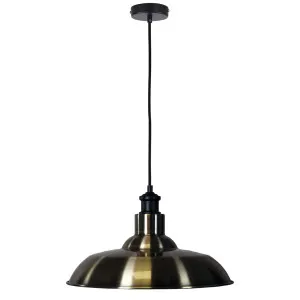 Oriel Lighting Slater Classic Metal Pendant with Wide Industrial Shade Antique Brass by Oriel Lighting, a Pendant Lighting for sale on Style Sourcebook