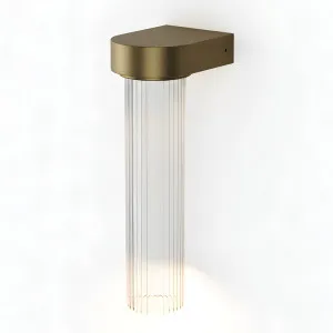 Lighting Republic Edge Ribbed Glass Cylinder LED Wall Light with Old Brass Accent Clear by Lighting Republic, a Wall Lighting for sale on Style Sourcebook