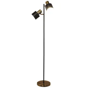 Oriel Lighting Ari Twin Metal Floor Lamp with Adjustable Heads and Sleek Finish Antique Brass by Oriel Lighting, a Lamps for sale on Style Sourcebook