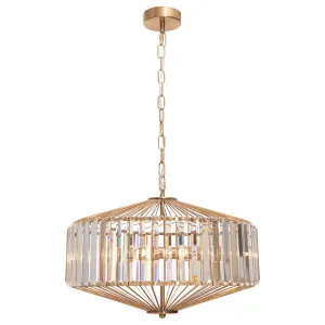 Cougar Arzano Crystal Pendant with Multi-Faceted Prisms and Gold Accents - 5-Light by Cougar, a Chandeliers for sale on Style Sourcebook