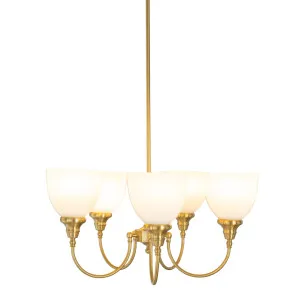 Benson Upward Arm Opal Glass Pendant with Satin Brass Frame 5 Light by Lighting Inspirations, a Pendant Lighting for sale on Style Sourcebook
