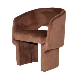 Avela Velvet Fabric Curved Accent Armchair in Mocha Mousse by Luxo Furniture, a Chairs for sale on Style Sourcebook