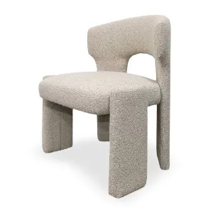 Lunari Bouclé Curved Accent Chair in Beige by Luxo Furniture, a Chairs for sale on Style Sourcebook
