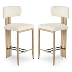 Haleo Curved Boucle Fabric Barstool Set of 2 in Cream White by Luxo Furniture, a Bar Stools for sale on Style Sourcebook