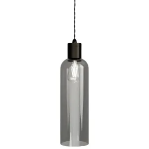 Lighting Republic Parlour Elong Glass Pendant with Textured Iron Suspension Smoke by Lighting Republic, a Lighting for sale on Style Sourcebook