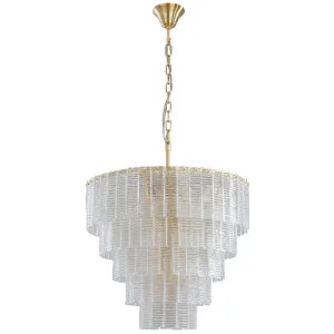 Alara 5 Tier Cascading Textured Glass Pendant in Satin Brass Finish Satin Brass by Lighting Inspirations, a Chandeliers for sale on Style Sourcebook