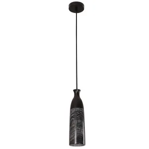 CLA Marmol Slim Marble Cylinder Pendant with Textured Iron Accents Grey Marble with Black Accent by Compact Lamps Australia, a Lighting for sale on Style Sourcebook