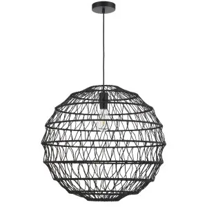 Telbix Ivalo Large Woven Fabric Pendant with Adjustable Shade Black by Telbix, a Lighting for sale on Style Sourcebook