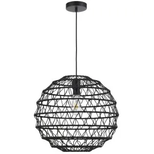 Telbix Ivalo Medium Woven Fabric Pendant with Adjustable Shade Black by Telbix, a Lighting for sale on Style Sourcebook