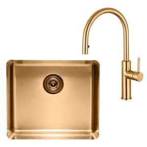 Titan Essentials Large Bowl Sink & Pull Out Mixer Tap Package Brass TSBRPK522 by Titan, a Kitchen Sinks for sale on Style Sourcebook