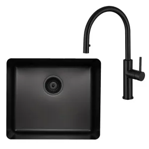 Titan Essentials Large Bowl Sink & Pull Out Mixer Tap Package Matte Black TSBSPK522 by Titan, a Kitchen Sinks for sale on Style Sourcebook