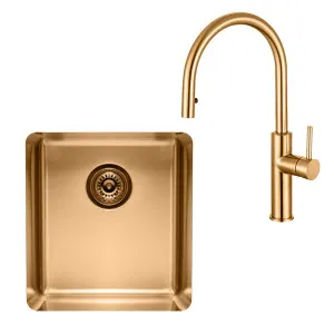 Titan Essentials Medium Bowl Sink & Pull Out Mixer Tap Package Brass TSBRPK402 by Titan, a Kitchen Sinks for sale on Style Sourcebook