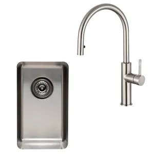 Titan Essentials Small Bowl Sink & Pull Out Mixer Tap Package Stainless Steel TSSSPK282 by Titan, a Kitchen Sinks for sale on Style Sourcebook