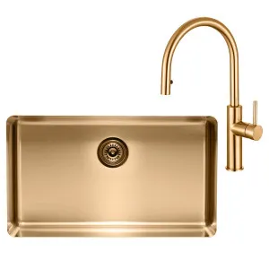 Titan Essentials Extra Large Bowl Sink & Pull Out Mixer Tap Package Brass TSBRPK702 by Titan, a Kitchen Sinks for sale on Style Sourcebook