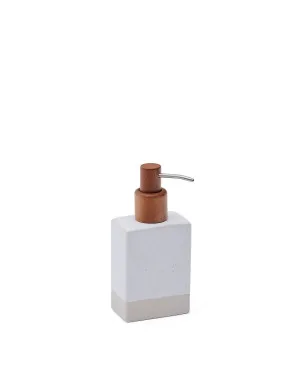 Careli soap dispenser in beige stoneware and acacia wood by null, a Bathroom Accessories for sale on Style Sourcebook