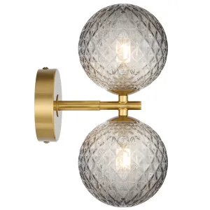 Telbix Antique Gold Felton 2 Light Wall Light Smoke Tear by Telbix, a Lighting for sale on Style Sourcebook