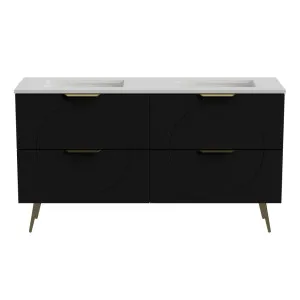 Sutherland House Vanity 1500mm Double WG Basins SilkSurface UC Top On Legs, Black Satin by Timberline, a Vanities for sale on Style Sourcebook