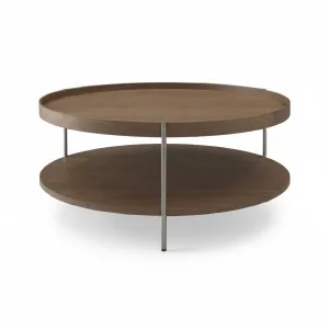 Cleo 90cm Round Coffee Table Walnut & Brushed Stainless Steel Legs by Seek & Ramble, a Coffee Table for sale on Style Sourcebook