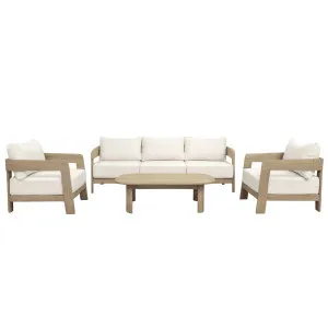 Elani 5 Seater Acacia Hardwood Outdoor Sofa Set in Cream by Luxo Outdoors, a Outdoor Sofas for sale on Style Sourcebook