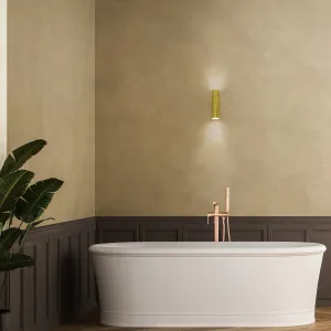 CLA Weatherproof Outdoor Up/Down Wall Spotlight in Cylindrical Design Polished Brass by Compact Lamps Australia, a Wall Lighting for sale on Style Sourcebook