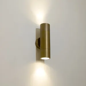 CLA Weatherproof Outdoor Up/Down Wall Spotlight in Cylindrical Design Aged Brass by Compact Lamps Australia, a Wall Lighting for sale on Style Sourcebook