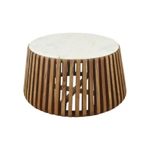 Linee White Marble & Acacia Round Coffee Table by James Lane, a Coffee Table for sale on Style Sourcebook
