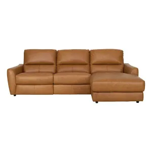 Portland 3 Seater Recliner Sofa + Chaise RHF in Urbane Leather Light Brown by OZ Design, a Sofas for sale on Style Sourcebook