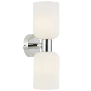 Telbix Riven Dual Light Wall Sconce with Ribbed Glass Shades Chrome and Opal Matte by Telbix, a Lamps for sale on Style Sourcebook