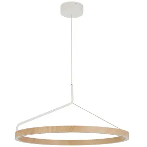 Telbix Truvon Medium Sculptural Ring LED Pendant for Contemporary Interiors White and Oak by Telbix, a Lighting for sale on Style Sourcebook