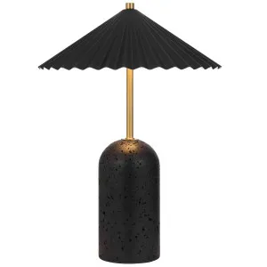 Telbix Arvane Travertine LED Table Lamp with Pleated Shade Black by Telbix, a Lamps for sale on Style Sourcebook