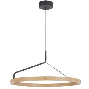 Telbix Truvon Medium Sculptural Ring LED Pendant for Contemporary Interiors Black and Oak by Telbix, a Lighting for sale on Style Sourcebook