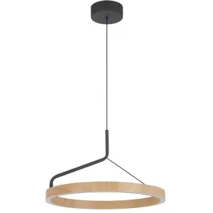 Telbix Truvon Sculptural Ring LED Pendant for Contemporary Interiors Black and Oak by Telbix, a Lighting for sale on Style Sourcebook