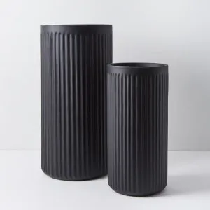 Pot Pleat Cylinder Tall (Set of 2) Black (FI9224BK) by Floral Interiors, a Baskets, Pots & Window Boxes for sale on Style Sourcebook