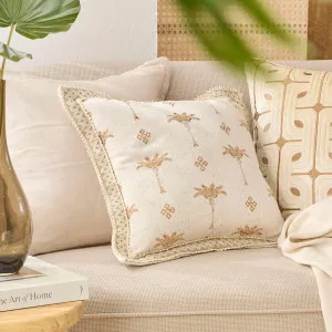 Muse Raina Palm With Embroidered Trim Cushion Natural by Muse, a Cushions, Decorative Pillows for sale on Style Sourcebook
