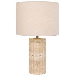 CLA Sagitta Oblong Fluted Travertine Table Lamp with Fabric Shade Small by Compact Lamps Australia, a Lighting for sale on Style Sourcebook