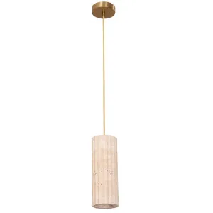 CLA Sagitta Oblong Fluted Travertine Pendant with Brass Highlight Beige by Compact Lamps Australia, a Lighting for sale on Style Sourcebook