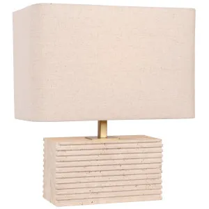 CLA Sagitta ??Wide Rectangle Fluted Travertine Table Lamp with Fabric Shade Beige by Compact Lamps Australia, a Lamps for sale on Style Sourcebook