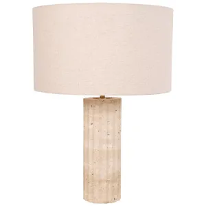 CLA Sagitta Oblong Fluted Travertine Table Lamp with Fabric Shade Large by Compact Lamps Australia, a Lighting for sale on Style Sourcebook