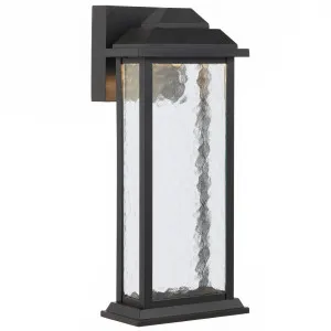 Telbix Jovaro Medium Outdoor LED Wall Light with Textured Water-Glass Panels Black by Telbix, a Wall Lighting for sale on Style Sourcebook