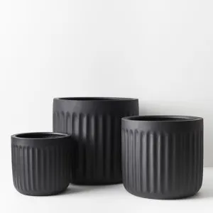 Pot Pleat Round (Set of 3) Black (FI9114BK) by Floral Interiors, a Baskets, Pots & Window Boxes for sale on Style Sourcebook