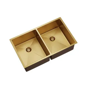 BURAZZO Inset / Undermount Embossed Double Bowl Sink 750mm Brushed Brass by Highgrove Bathrooms, a Kitchen Sinks for sale on Style Sourcebook