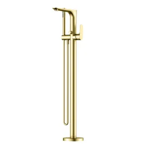 Tela Floor Bath Mixer with Hand Held Shower Brushed Gold by Haus25, a Bathroom Taps & Mixers for sale on Style Sourcebook