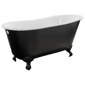 Mini 145x68cm Cast Iron Bath with Feet, Matte Black & White by Schots, a Bathtubs for sale on Style Sourcebook