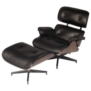 Eames Replica Leather Lounge Chair & Ottoman, Black by Schots, a Chairs for sale on Style Sourcebook