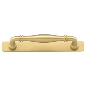 Sarlat Cabinet Pull w Backplate CTC128mm Brushed Gold PVD by Iver, a Cabinet Hardware for sale on Style Sourcebook