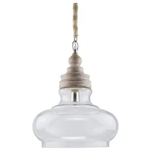 Franz  Clear Glass & Wood Pendant Light, White Washed by Schots, a Fixed Lights for sale on Style Sourcebook